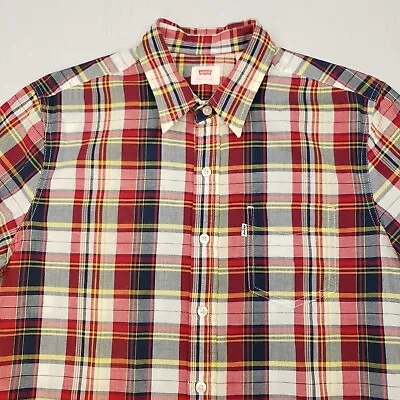 Levi's Plaid Shirt SMALL Red Mens Short Sleeve Check REGULAR Cotton • £14.99