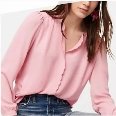 NEW NWT J. Crew Long Sleeve Drapey Scalloped Top In Pink Size Small With Flaw • $20.99