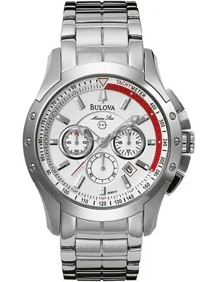Bulova Marine Star Chronograph Quartz White Dial Men's Watch 96B383 - New • $189.95