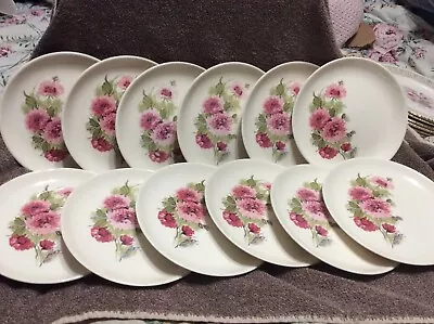 UNBRANDED VINTAGE CHINA 12- DESSERT PLATES CARNATIONS  -pretty ! • $20.99