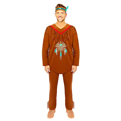 Mens Native American Fancy Dress Costume Red Indian Wild Western Adult • £13.95