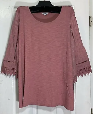 J Jill Women Size 2X Scoop Neck Bell Sleeves Top Pleated Sleeves With Lace New • $32