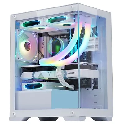 CiT Range White MATX Gaming Tower PC Case With Tempered Glass Panels 3 LED Fans • £59.99