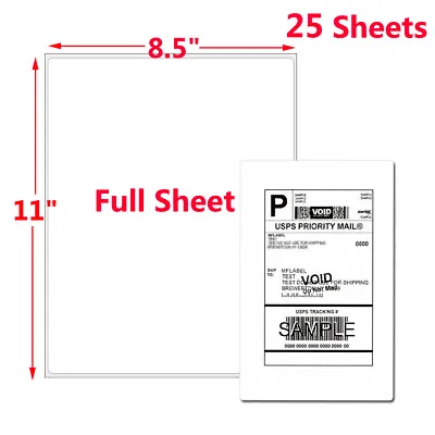 100 Full Sheet Shipping Labels 8.5x11 Self Adhesive Blank Paper For Laser Inkjet • $6.99
