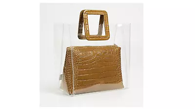 $79.99 • Buy Staud Large Clear Pvc Tote W Crocodile Handle And Pouch Bag