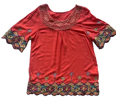 Womens Colorful Lace Floral Butterfly Embroidered Blouse-One Size From Mexico • $15.29