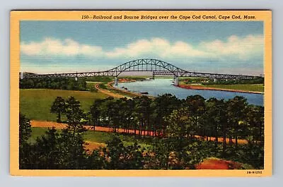 Cape Cod MA- Massachusetts Railroad And Bourne Bridges Vintage Postcard • $7.99