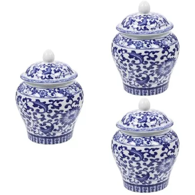 3 Pieces Ceramic Tea Storage Jar Blue And White Porcelain Container • £36.28