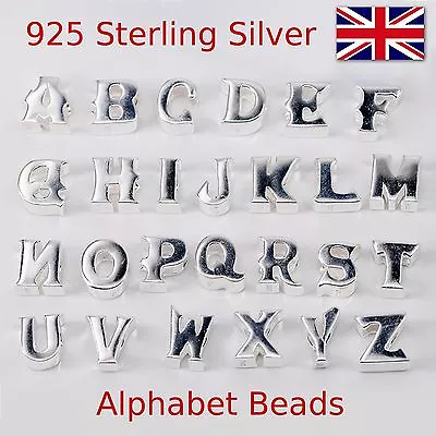 Alphabet Letters 925 Sterling Silver Charm Beads  Initial  Bracelet Bead Charms • £8