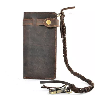 Vintage Men Leather Biker Long Chain Trucker Wallet Card Holder Checkbook Purse • $21.59