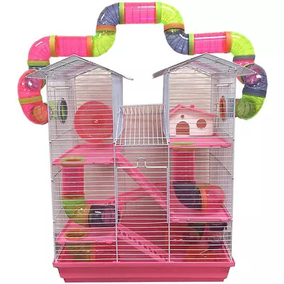 Large Pink 5-Level Twin Tower Hamster Habitat Rodent Gerbil Mouse Mice Rats Cage • $54.71