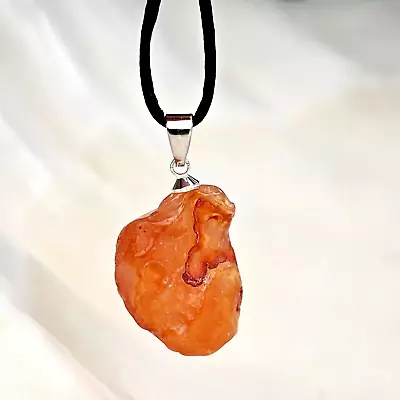 Carnelian Pendant Raw Necklace Gemstone Crystal Stone Tie Cord Lace Natural • £3.95