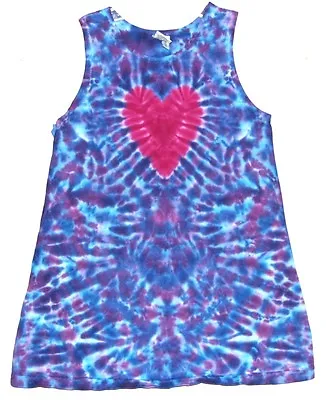 $40 • Buy Girl's Tie Dye Dress Heart Tank Top Sizes 2T-12 Grateful Dead Hippie Love Art
