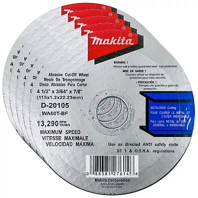 Makita 5 Pack - 4.5  Cut Off Wheels For 4.5  Grinders On Metal & Stainless Steel • $13.99