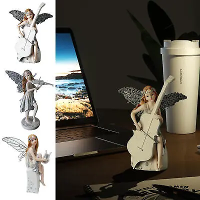 Resin Music Angel Figurine Ornament Musical Instruments Girl Angel Statue Gift • £37.90
