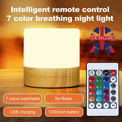 LED Night Light Touch Bedside Lamp RGB Remote Control Table Lamp USB Desk Light • £6.99