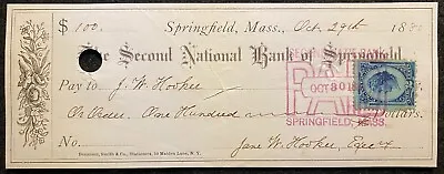 1880 **the Second National Bank** Springfield Mass. Bank Check+revenue+ Paid ! • $4.99