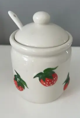 Strawberry Jam Pot With Lid And Ceramic Spoon - Lovely Item • £12