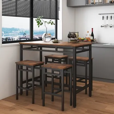 5PC Bar Table Set Dinging Table Set With High Stools Structural Strengthening • $184.99
