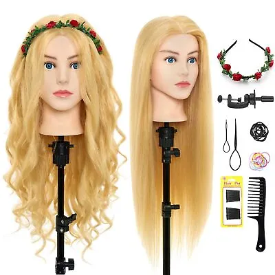 26 Inch 60% Real Hair Salon Training Head Hairdressing Mannequin Doll& Braid Set • £21.59