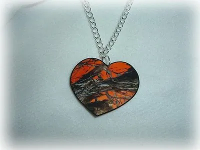 Mossy Oak Breakup Blaze Orange Real Tree Camo Heart Pendant Necklace Redneck • $18.40