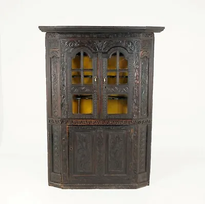 Large Georgian Carved Gothic Oak Corner Cabinet Cupboard Scotland 1780 H127 • $2567.50