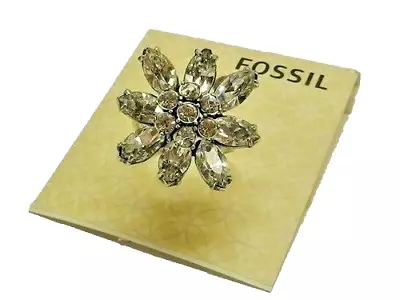 Fossil Large Crystal Flower Statement Ring Silvertone Size 7 JA46147977 New! NWT • $32.99