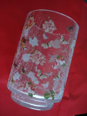 ~ YANKEE CANDLE HOLDER ~ XL GLASS STORM JAR 19cm W/PROOF Robin Butterfly Roses • £28.50