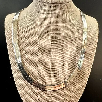Vintage Sterling Silver 925 Fine Italy Herringbone Chain Necklace 16.25'' Length • $75