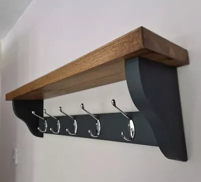 Coat Rack+Shelf Handmade Wall Mounted Floating Double Hooks • £54.99