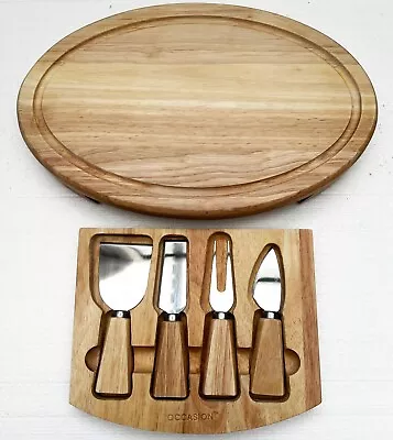 OCCASION Wooden Cheese Oval Board Set W/ 4x Knife • £9.50