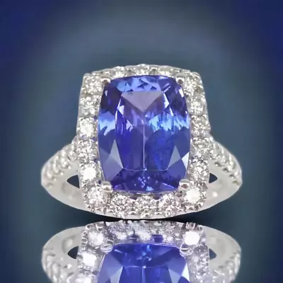 2Ct Cushion Cut Lab-Created Tanzanite Halo Engagement Ring 14K White Gold Plated • $115.99