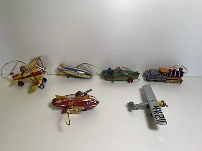 Lot Of 6 Vintage Schylling Tin Toy Christmas Ornaments - Rocket Plane Blimp • $26.99