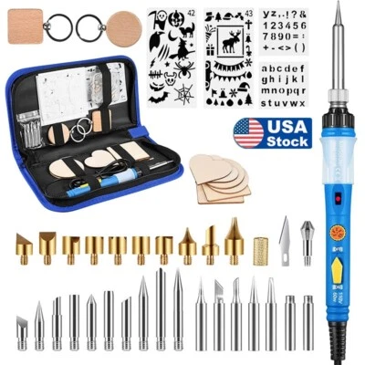 $19.99 • Buy Wood Burning Pyrography Pen Tool Kit 60W 110V Craft Soldering Iron Gun Tips Set