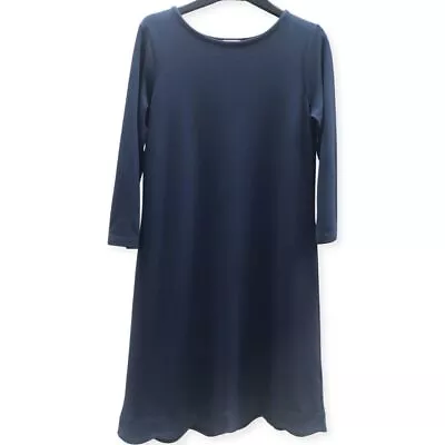 Boutique Jaeger Midi Dress Blue Wiggly Hemline Tunic Office Workwear Size 10 • £5.99