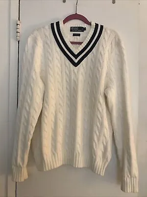 Polo Ralph Lauren Tennis Chunky Cotton Cable Knit Cricket Sweater Size M Vtg NEW • $350