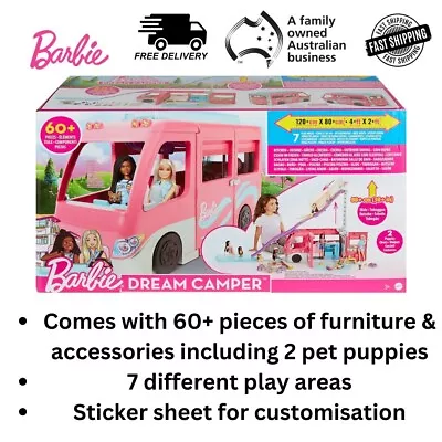 Barbie Dream Camper Playset RV Pink Mattel Play Pool Slide Pop Up Caravan Car • $126.95