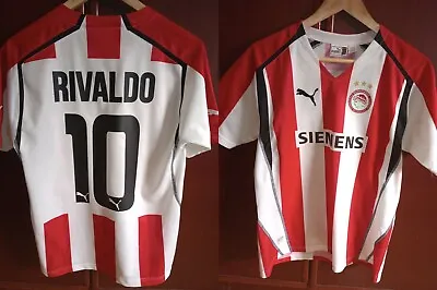 Authentic Rivaldo #10 Olympiacos Home Football Shirt 2005/06 Puma Small Brazil • £60