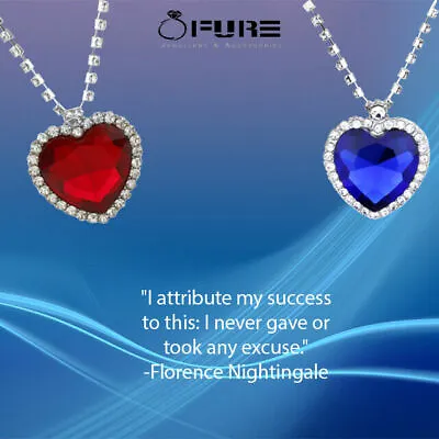£4.99 • Buy Sterling Silver Plated Blue Red Titanic Ocean Heart Pendant Necklaces For Women
