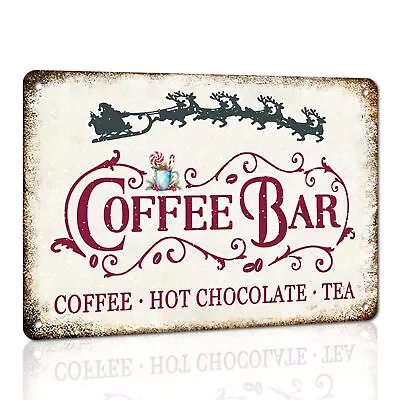 Vintage Christmas Coffee Bar Sign Hot Chocolate And Tea Aluminum Metal Signs For • $11.55