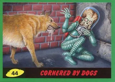 Mars Attacks The Revenge Green Base Card #44 Cornered By Dogs • £1.19