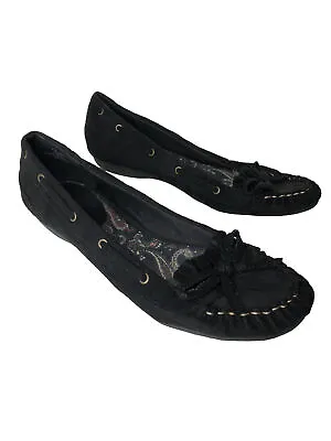 MIA 2 Women’s 8.5 Black Suede Style Flats Slip On Shoes Moccasins Bow Flat Shoes • $7.36