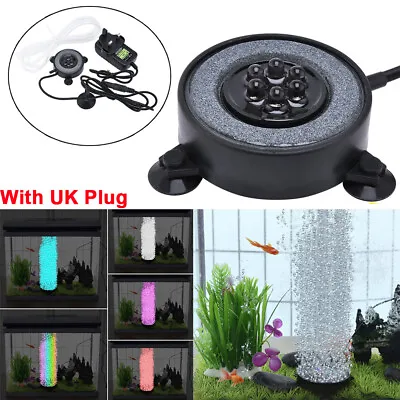 £10.79 • Buy LED Aquarium Light Fish Tank Bubble Pump Auto Color Changing Round Air Stone UK
