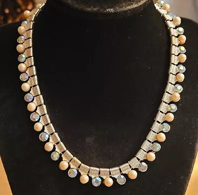MCM J Hook Coro Faux Pearl AB Crystal Collar Necklace. Excellent Condition! • $25