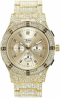 Iced Bling Rapper Lab Diamond Metal Band Gold PT Hip Hop Luxury Metal Band Watch • £27.01