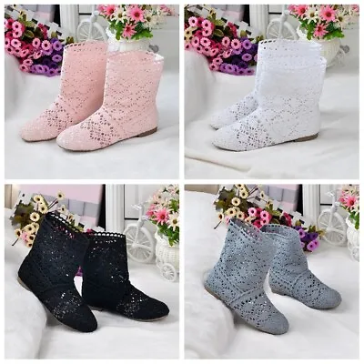 £25.18 • Buy Mesh Womens Bohemian Summer Flat Cut Out Shoes Knitted Crochet Calf Short Boots