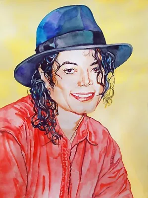 1169 × 1575   Michael Jackson ~in Fedora~ Original Watercolor SIGNED And DATED • $50