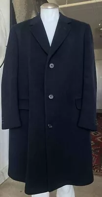 Vintage Aquascutum Wool & Cashmere Long Overcoat Navy Blue Size 42 Reg • $199.95