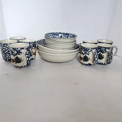 Folk Craft Cabin In The Snow By Tienshan Bowls Mugs • $89.99