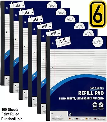 A4 Refill Pad Ruled 100 Sheets Margin Lined Writing Note Book Punched Holes Pad  • £11.99